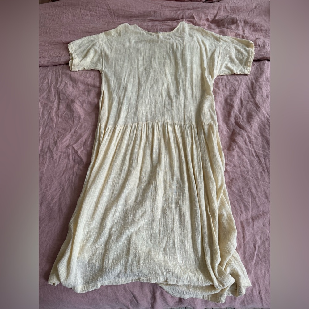 Black Crane Linen Short Sleeve Dress